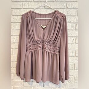 Entro Boutique Boho Style Purple Flowy Blouse -Size Large